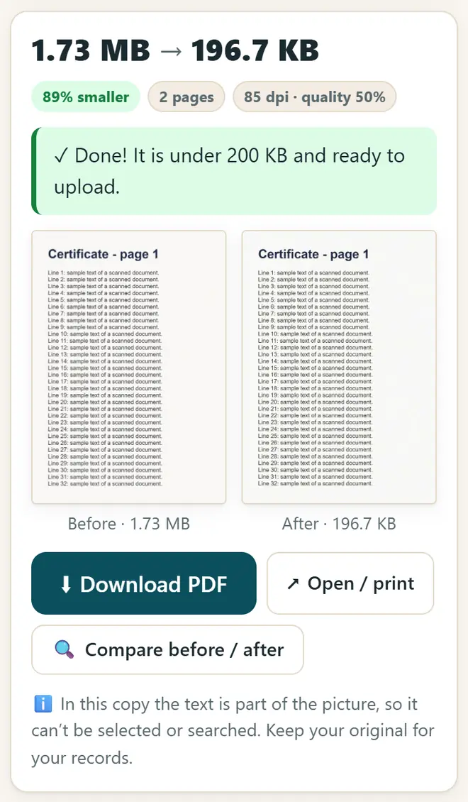Done: the new file is under the limit, with a before / after check.